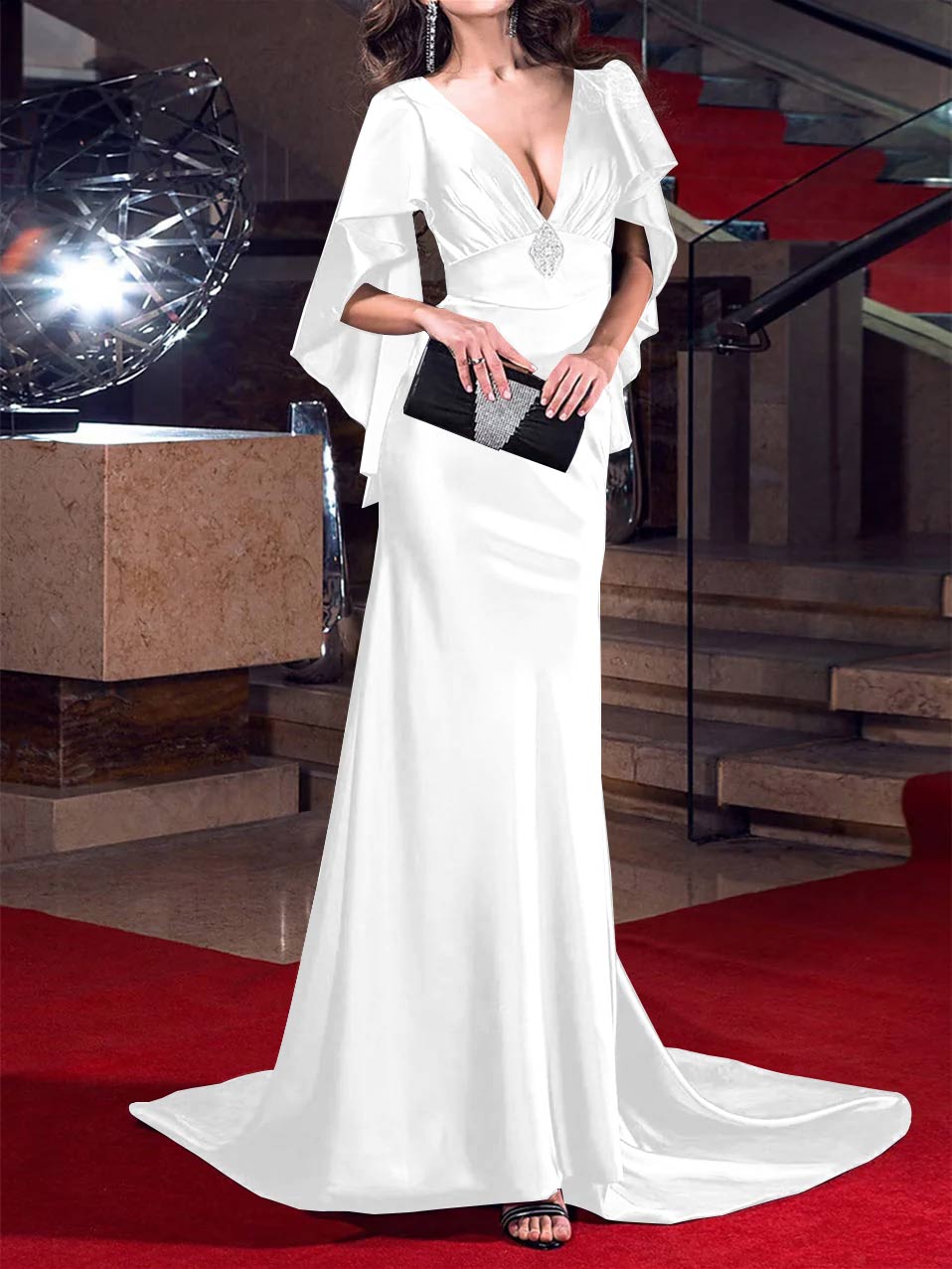 Mermaid/Trumpet Plunging Neck Sweep/Brush Train Evening Dresses