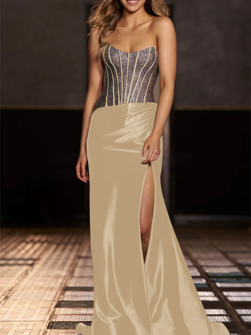 Mermaid/Trumpet Strapless Floor-Length Evening Dresses with Sequin