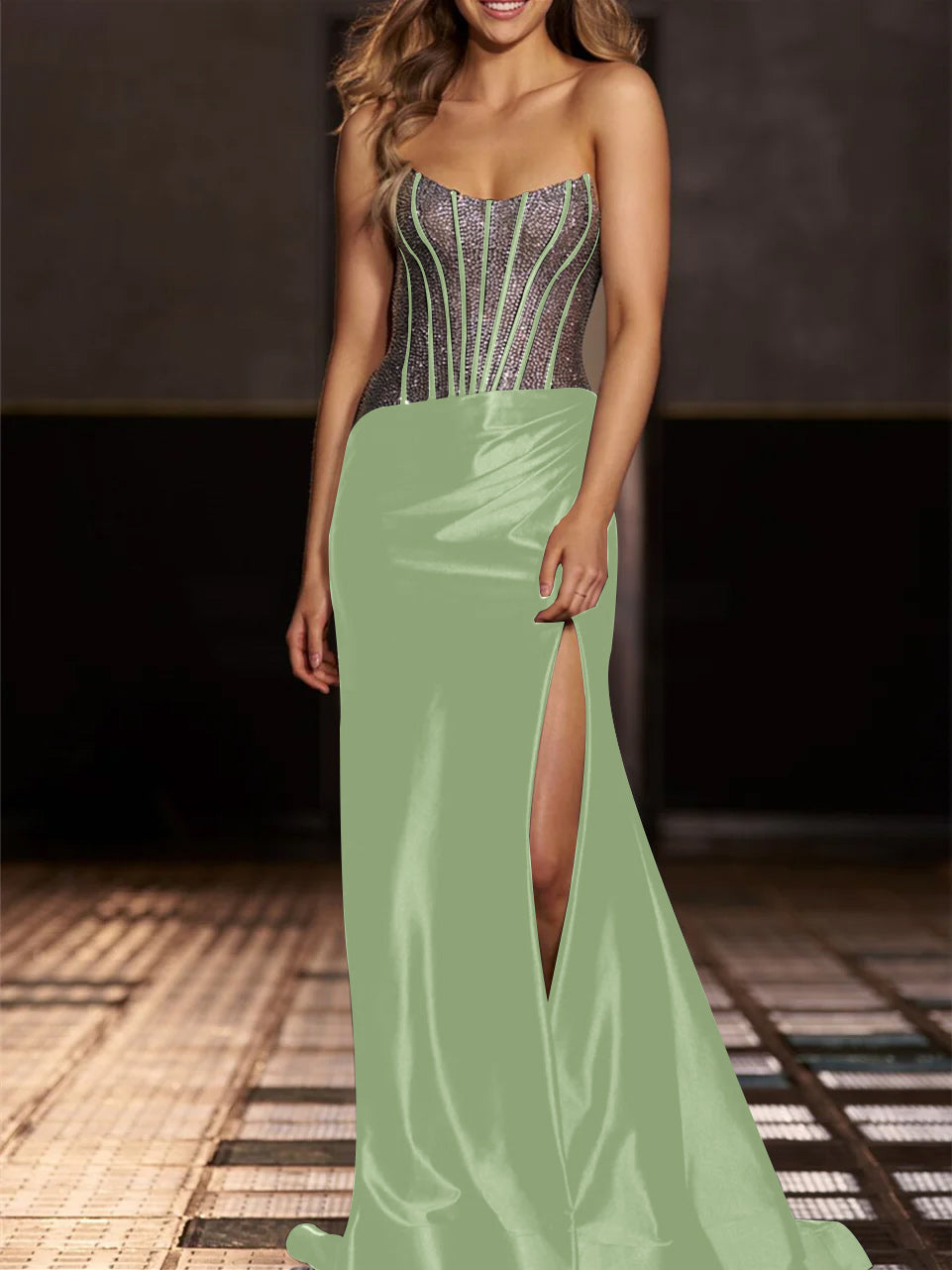 Mermaid/Trumpet Strapless Floor-Length Evening Dresses with Sequin