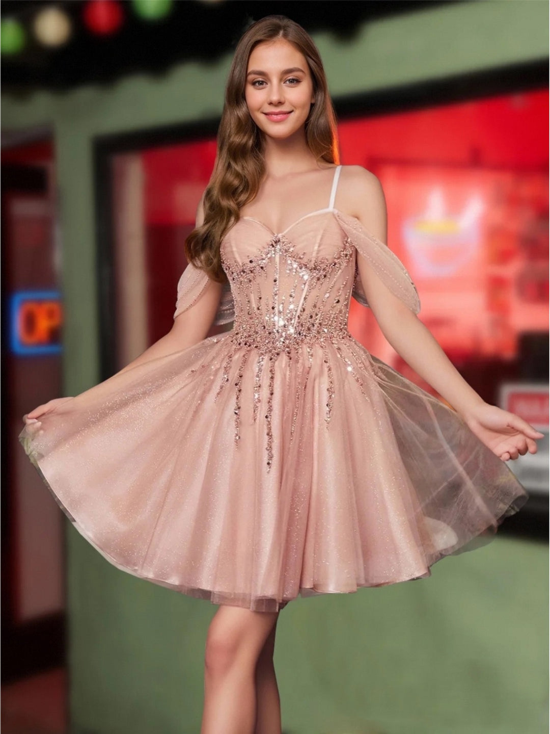 Blush Cocktail Dresses Short Elegant A-Line Spaghetti Strips Wedding Guest Dres Semi-Sweetheart Sleeveless Tulle Prom Party Ball Gowns, Blush Blush Cocktail Dresses Short Elegant A-Line Spaghetti Strips Wedding Guest Dres Semi-Sweetheart Sleeveless Tulle Prom Party Ball Gowns, Blush