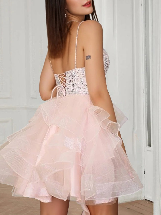 A-Line/Princess Plunging V-Neck Sleeveless Short/Mini Party Dance Cocktail Homecoming Dress