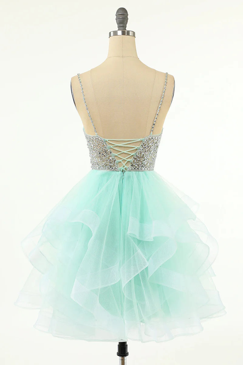 A-Line/Princess Plunging V-Neck Sleeveless Short/Mini Party Dance Cocktail Homecoming Dress