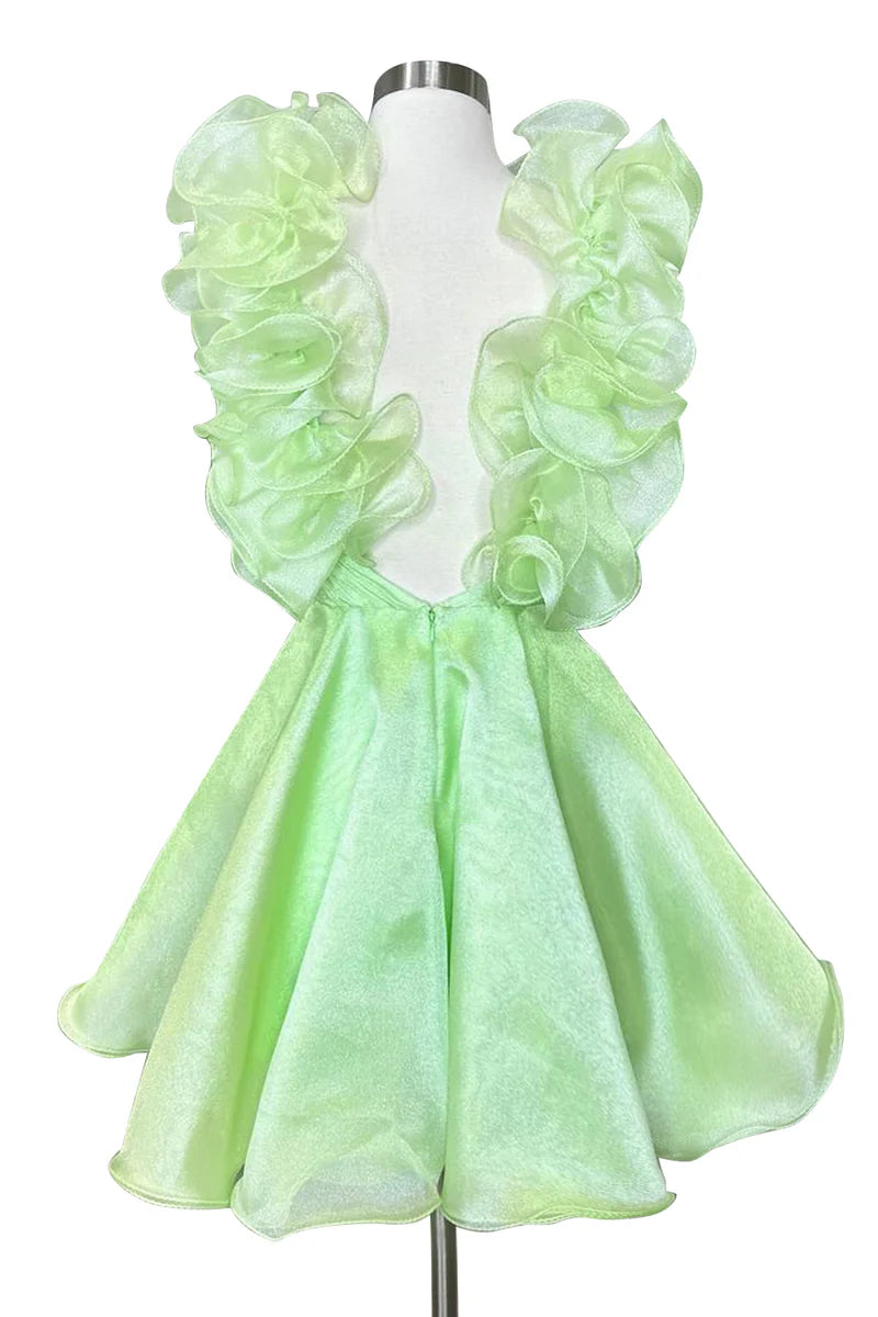 A-Line/Princess V-neck Sleeveless Short/Mini Party Dance Cocktail Homecoming Dress with Ruffled Edges & Pleats