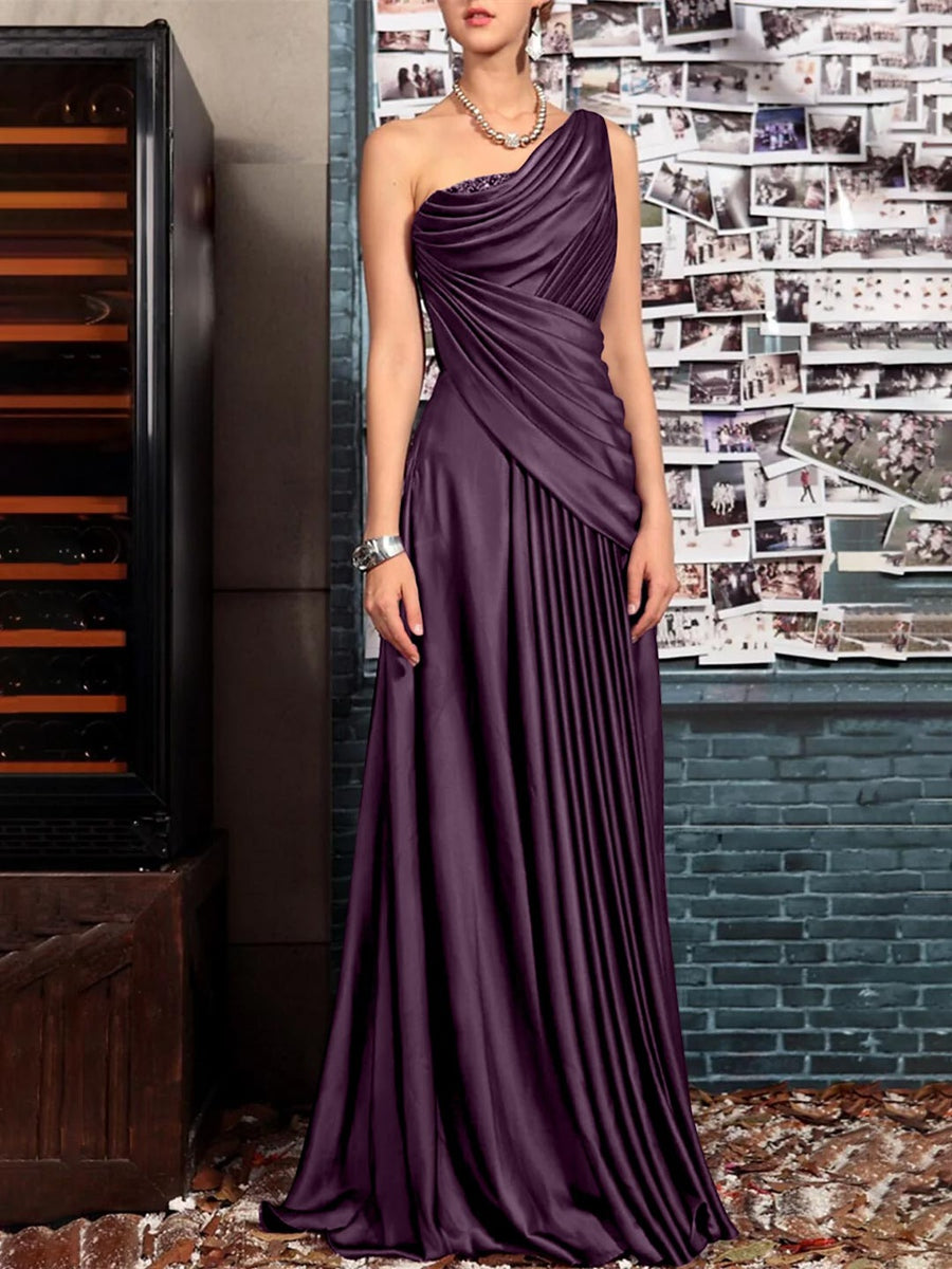 one shoulder mother of the bride dresses Charming Floor Length Expertly crafted with 3D couture draping and delicate ruching Silver Mother of the Bride