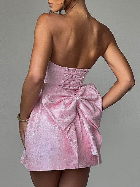 A Line/Princess Strapless Sleeveless Short/Mini Party Dance Cocktail Homecoming Dress with Bowknot