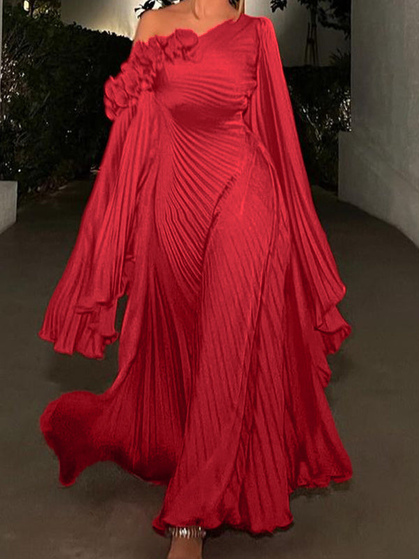 one shoulder long sleeve dress plus size 2026 Prom Dresses 2026 Women's A-Line/Princess One-Shoulder Long Sleeves Floor-Length Formal Evening Dress for Women, Red