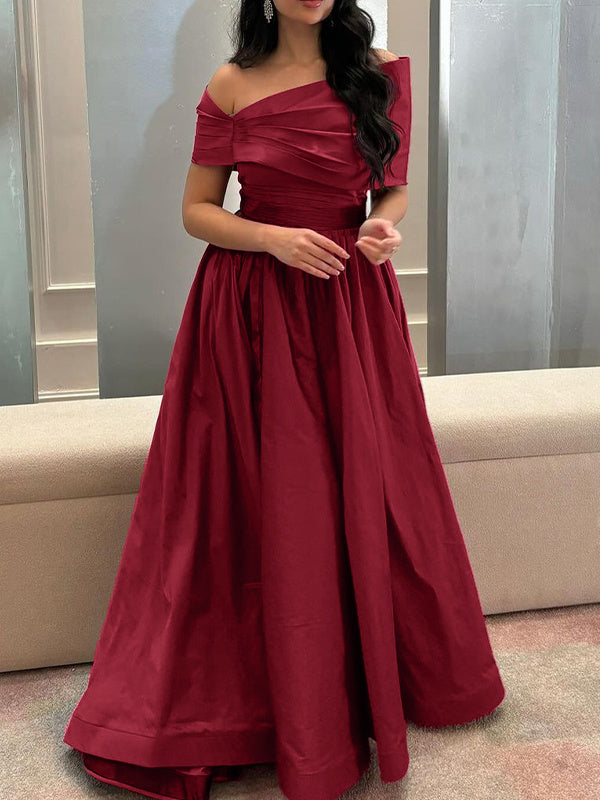 A-Line/Princess Off-the-shoulder Sleeveless Floor Length Satin Formal Dresses