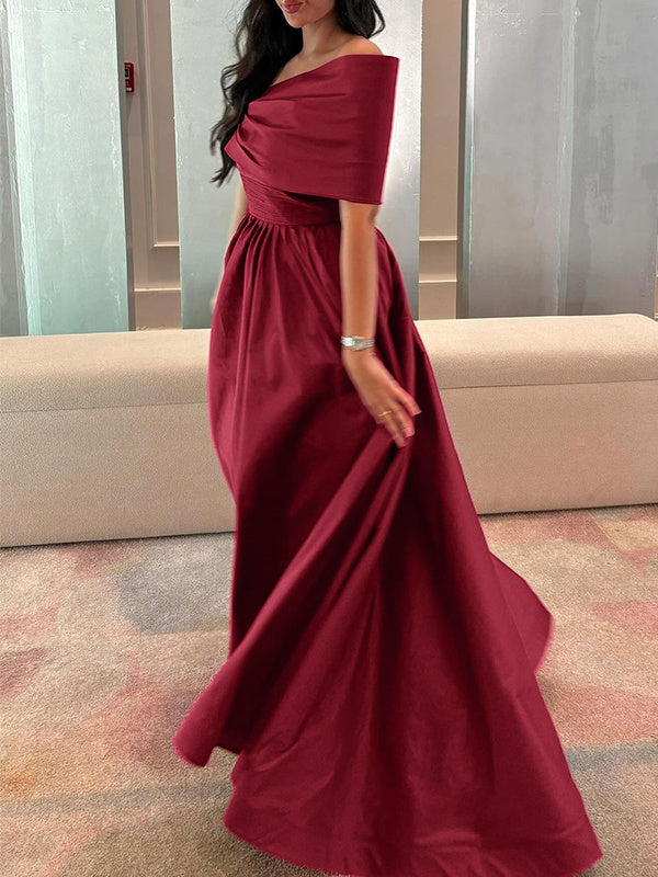 A-Line/Princess Off-the-shoulder Sleeveless Floor Length Satin Formal Dresses