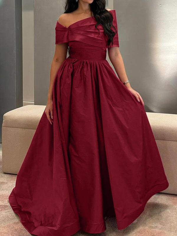 A-Line/Princess Off-the-shoulder Sleeveless Floor Length Satin Formal Dresses