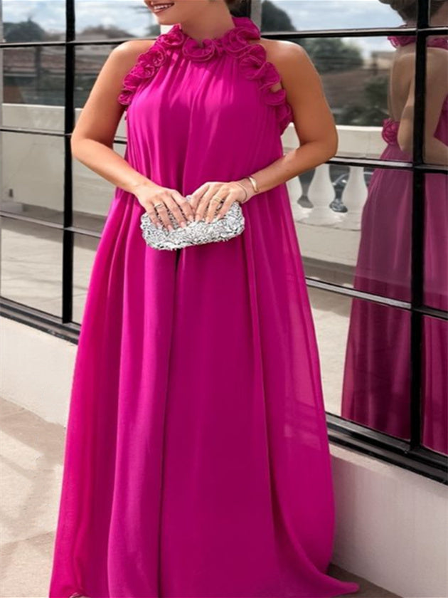 A-Line/Princess High Neck Sleeveless Floor-Length Pure Color Evening Dresses