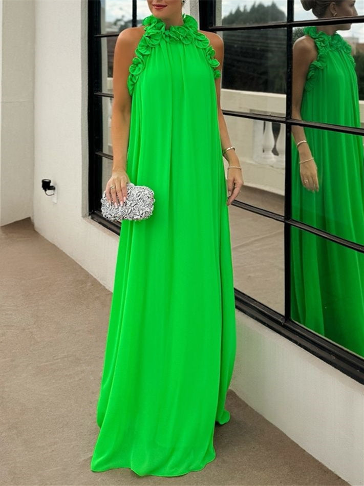 A-Line/Princess High Neck Sleeveless Floor-Length Pure Color Evening Dresses