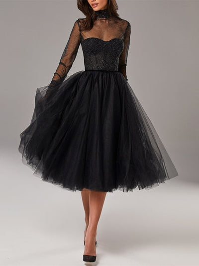 Sheath/Column One-Shoulder Cocktail Dresses Satin Tea-LengthWedding Guest Dresses Sleeveless With Split Side