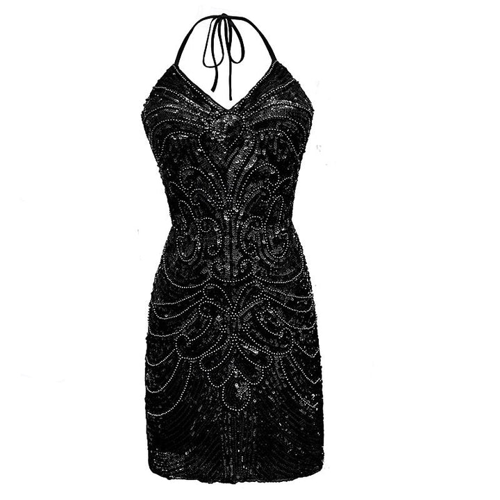 Sheath/Column Halter Sleeveless Short/Mini Party Dance Cocktail Halloween Dress With Sequins