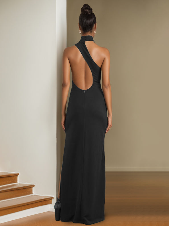 A-Line/Princess One-Shoulder Sleeveless Floor-Length Evening Dresses with Split Side