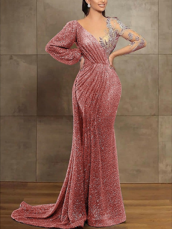 Gold Evening Maxi Gown 2026 for Elegant Women One-Shoulder Prom Dress Sequined Floor-Length Formal Ball Gowns with Sheer Beaded Sleeve, Gold Gold Evening Maxi Gown 2026 for Elegant Women One-Shoulder Prom Dress Sequined Floor-Length Formal Ball Gowns with Sheer Beaded Sleeve, Gold