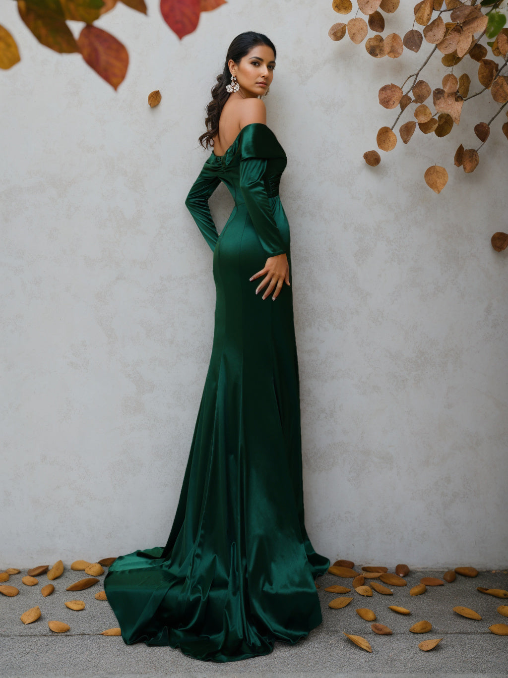 Mermaid/Trumpet Off-the-Shoulder Long Sleeves Floor-Length Prom Evening Dress with Ruffles