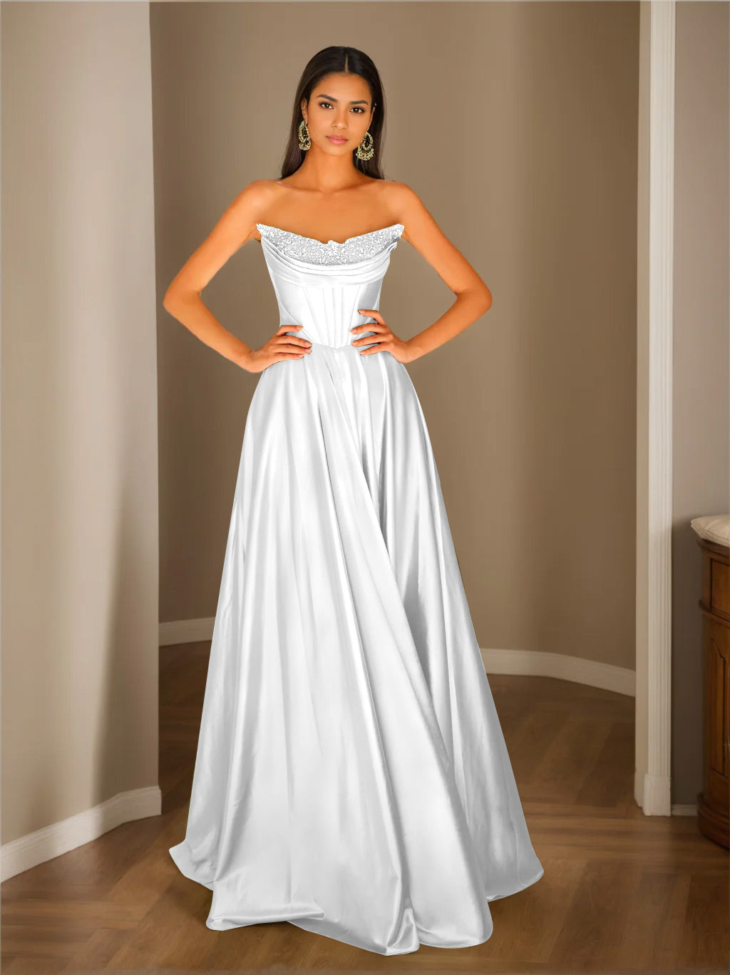 A-Line/Princess Strapless Sleeveless Floor-Length Evening Dress with Sequins