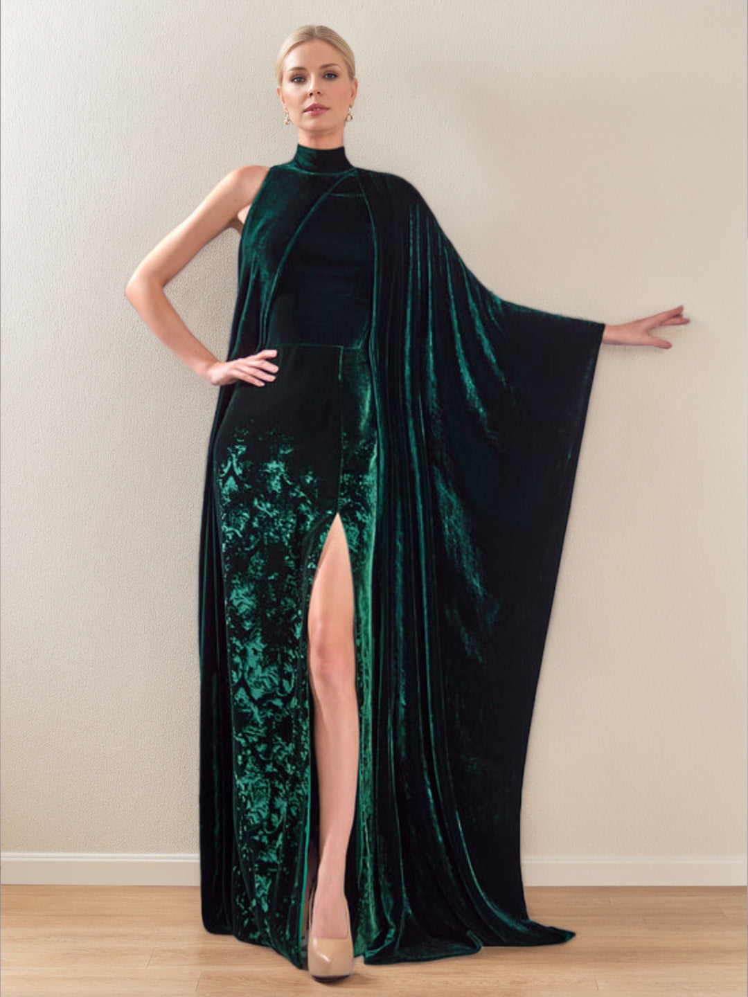 Sheath/Column Jewel Neck Long Sleeves Floor-Length Velvet Evening Dress