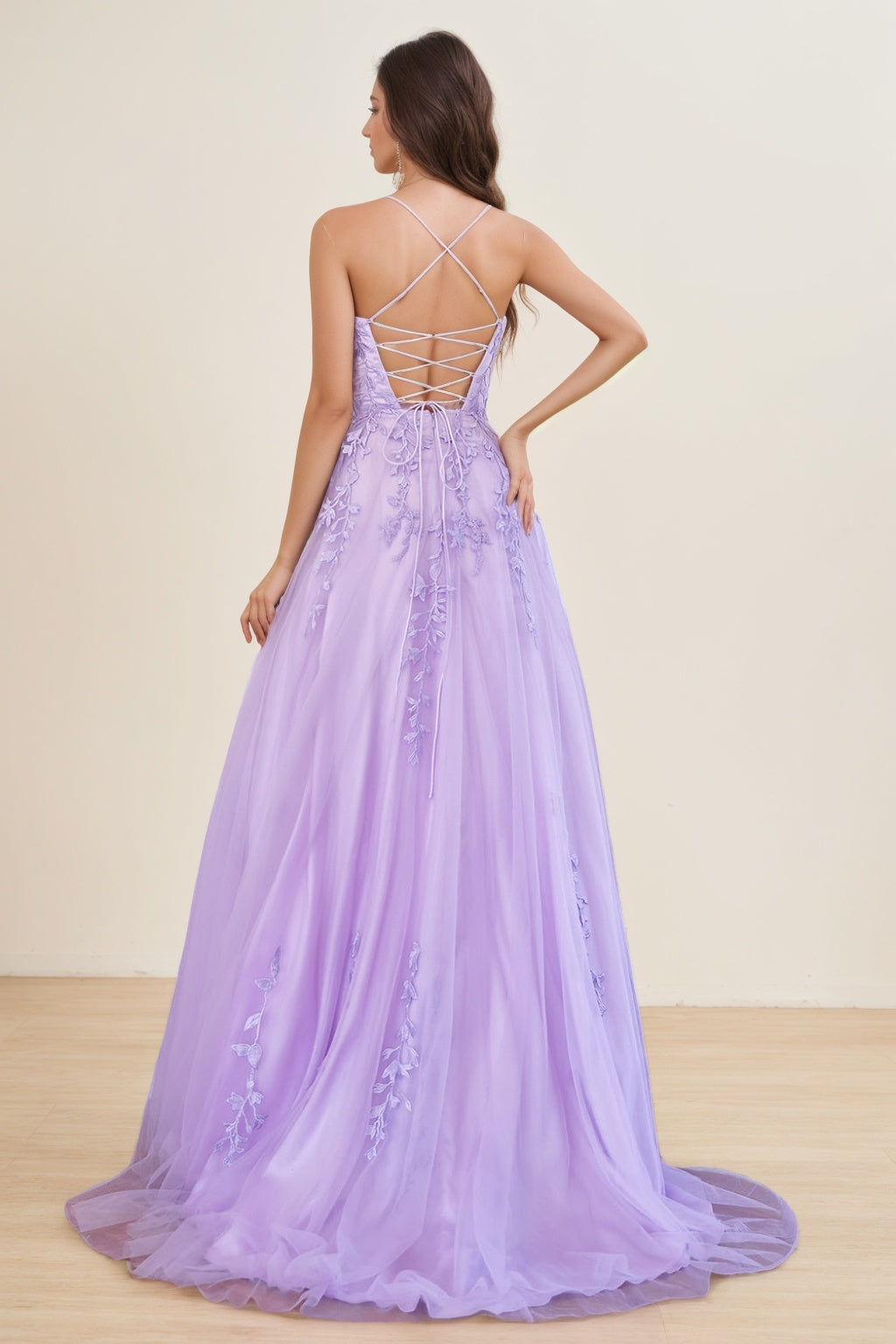 A-Line/Princess Spaghetti Straps Sleeveless Floor-Length Prom Evening Dresses with Appliques