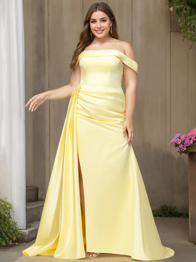 A-Line/Princess V-Neck Spaghetti Straps Sleeveless Floor-Length Plus Size Prom Evening Dresses with Split Side
