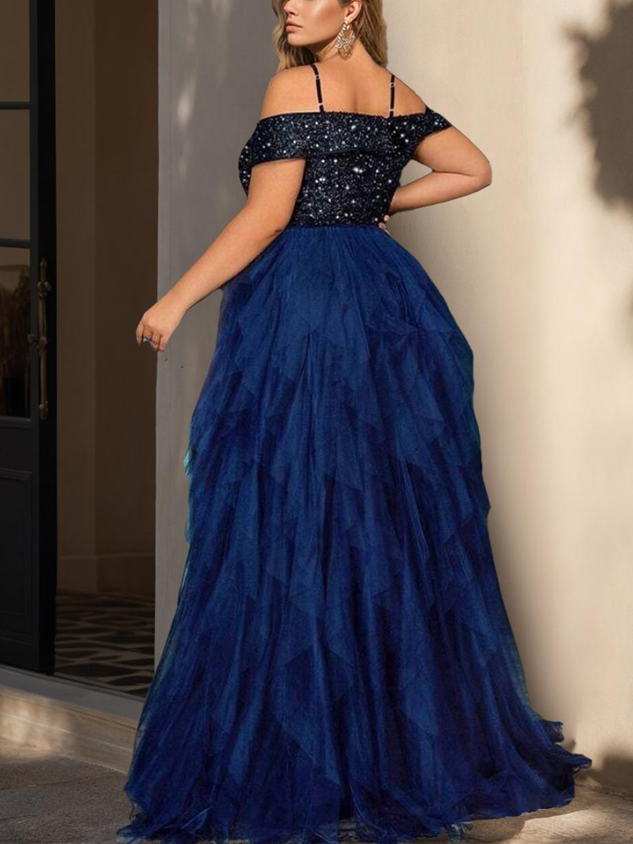 plus size princess prom dress Plus-Size Long A-Line Prom Dress with Sequin Bodice Dusty Lavender / 18