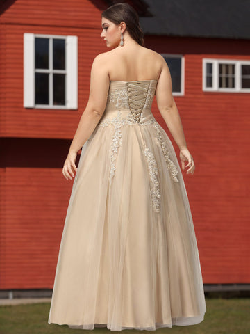 Ball Gown Sweetheart Sleeveless Beading Floor Length Tulle Plus Size Prom Dresses UQ2232