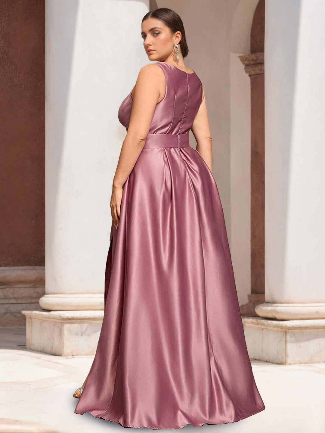 2026 Plus Size Prom Dresses Elegant A-Line/Princess V-Neck Sleeveless Floor-Length Formal Wedding Party Evening Gowns with Split Side & Sash, As Pic 2026 Plus Size Prom Dresses Elegant A-Line/Princess V-Neck Sleeveless Floor-Length Formal Wedding Party Evening Gowns with Split Side & Sash, As Pic