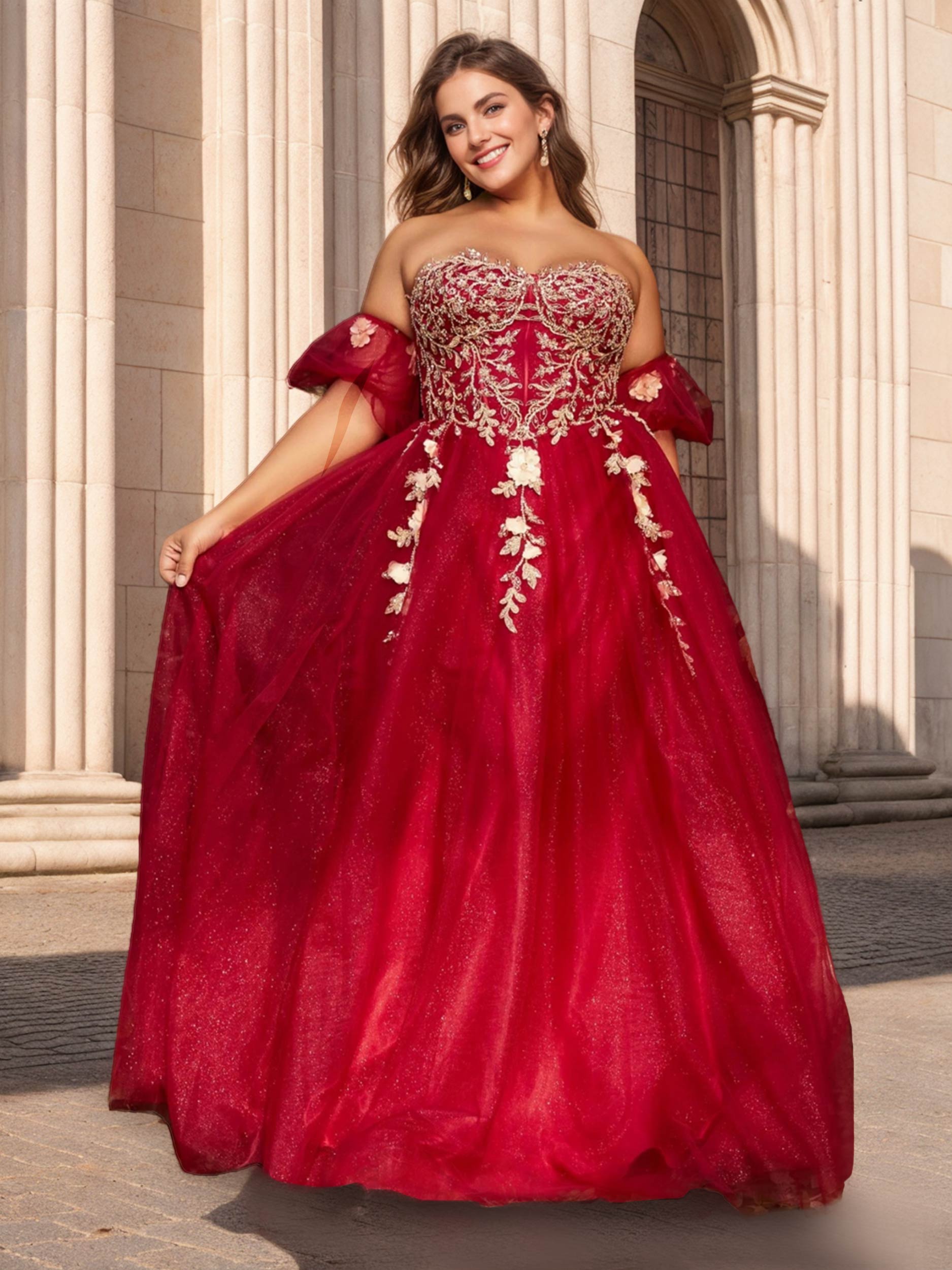 Ball Gown Strapless Sleeveless Floor-Length Plus Size Tulle Prom