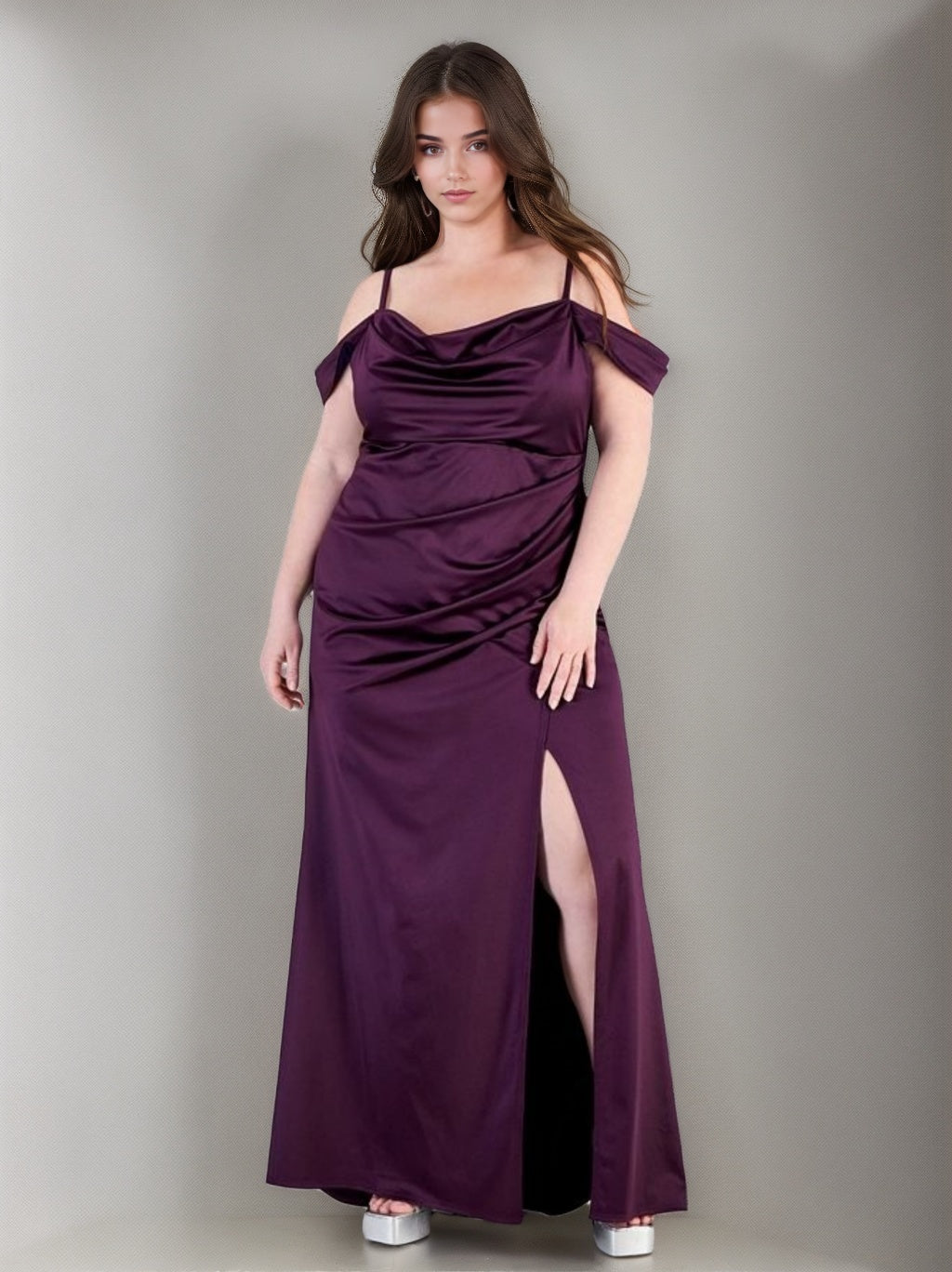 Mondressy Formal Evening Ball Gowns 2026 Women's A-Line/Princess Spaghetti Straps Sleeveless Ankle-Length Plus Size Prom Dresses, Plum