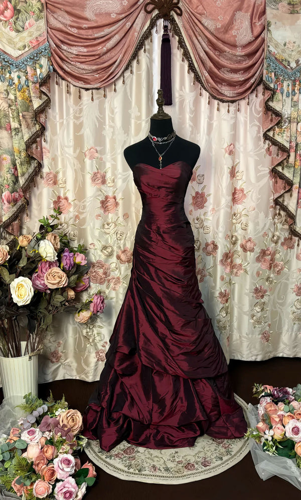 Trumpet/Mermaid Strapless Sleeveless Floor-Length Taffeta Prom Dresses with Ruffles