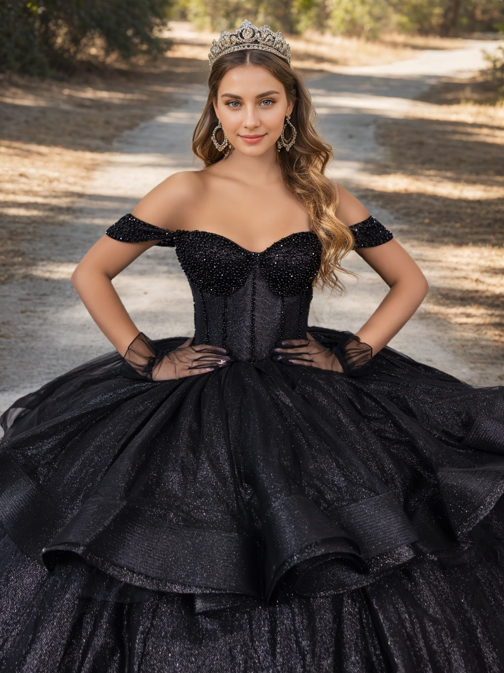 prom dress with tiara Princesa by Ariana Vara PR30173CAPE