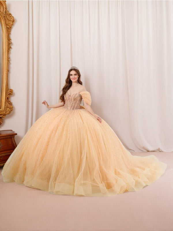 Ball Gown Sweetheart Off-the-Shoulder Sleeveless Floor-length Long Prom Dresses with Pearls and Bowknot