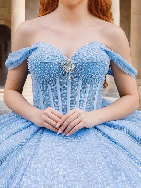 Ball Gown Sweetheart Sleeveless Floor-length Long Prom Dresses with Crystal Beadings and Sequins