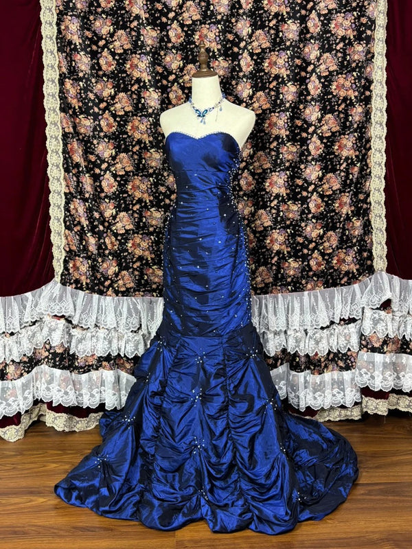 Royal Blue Trumpet/Mermaid Sweetheart Sleeveless Floor-Length Taffeta 80s Prom Dresses with Beading