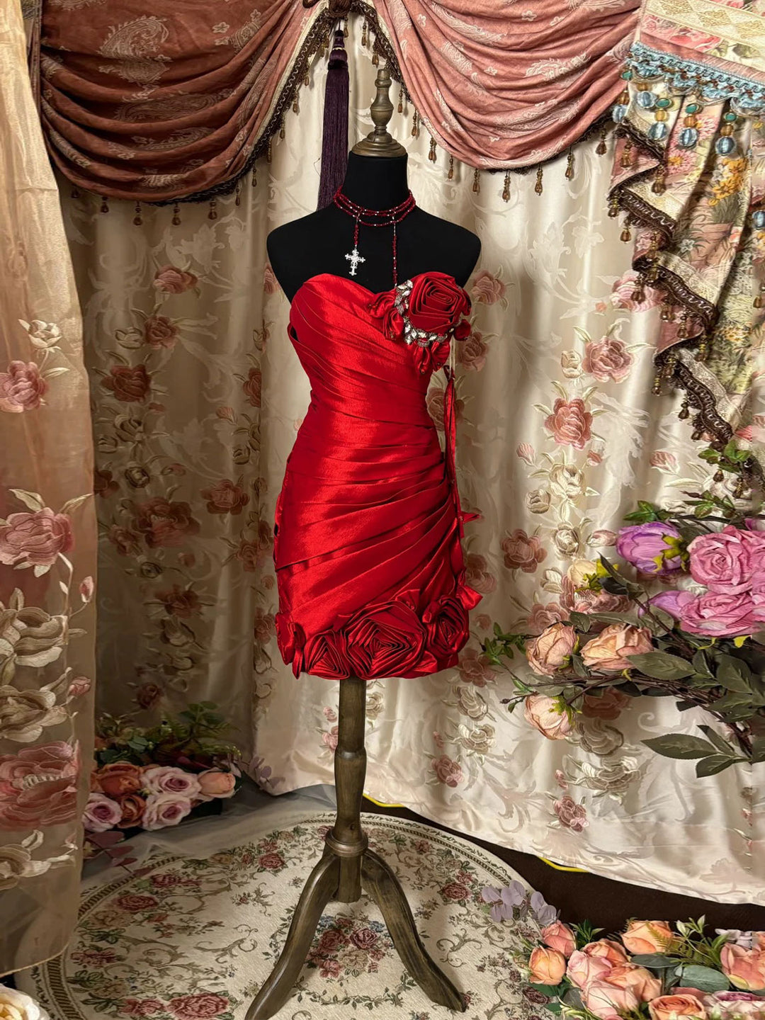 short taffeta prom dresses Red with Black Sash Short Taffeta Formal Dress with Cap Sleeves