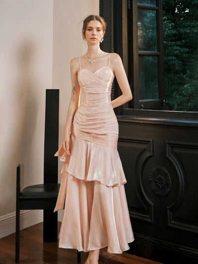 A-Line/Princess One-shoulder Floor-Length Pleated Evening Dresses with High Slit & Ruffles & 3D Flowers main image 1