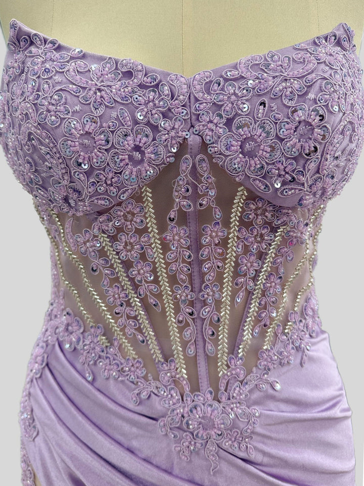 Trumpet/Mermaid V-Neck Sleeveless Floor-Length Evening Dresses with Lace Applique & Sequin