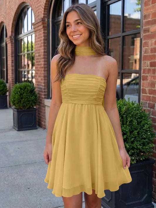 A-Line/Princess Strapless Chiffon Homecoming Dresses with Scarf Sleeveless Short/Mini Ruched