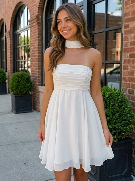 A-Line/Princess Strapless Chiffon Homecoming Dresses with Scarf Sleeveless Short/Mini Ruched