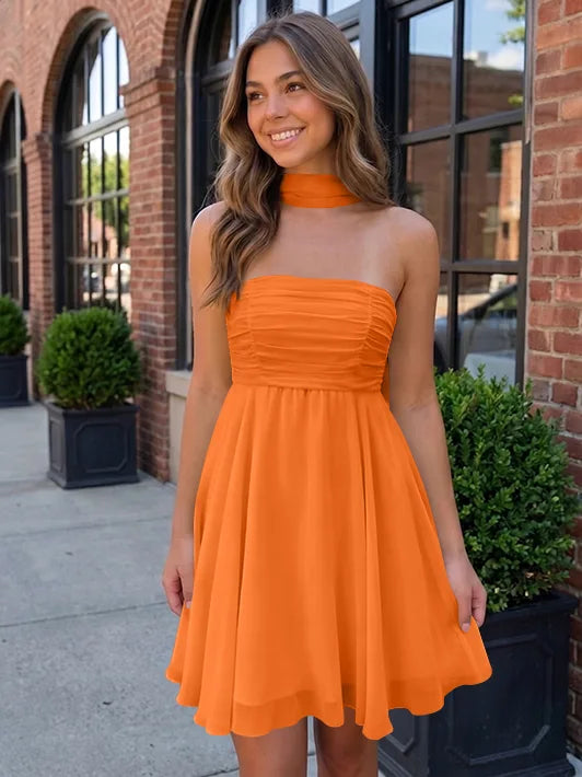 A-Line/Princess Strapless Chiffon Homecoming Dresses with Scarf Sleeveless Short/Mini Ruched