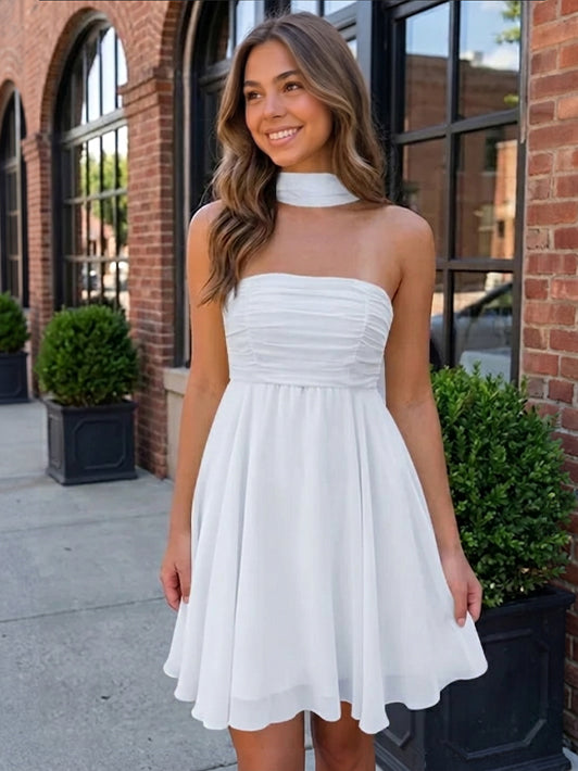 A-Line/Princess Strapless Chiffon Homecoming Dresses with Scarf Sleeveless Short/Mini Ruched