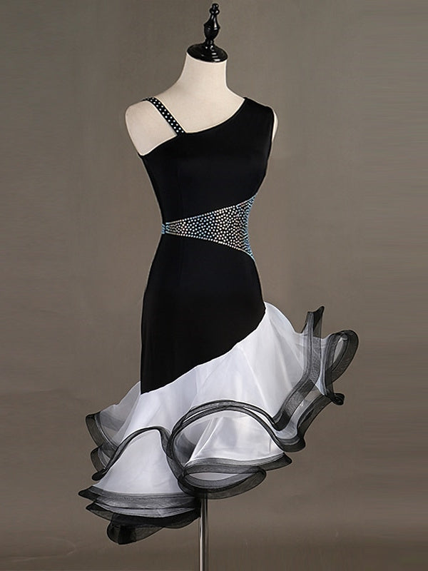 women's salsa dresses Dance Salsa Latin Dance Dress Crystals/Rhinestones Women?s Training Performance Sleeveless, XS / Black