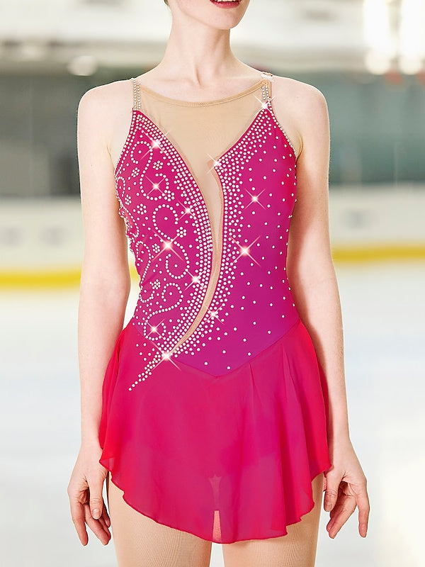 Figure Skating Dress Women's Girls' Ice Asymmetric Hem High Elasticity Dancewear Skating Dress