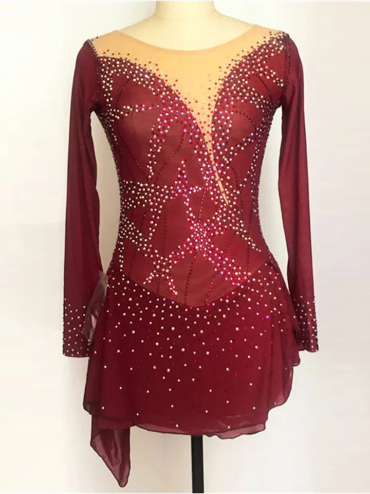 Figure Skating Dress Women's Girls' Ice Dancewear Spandex Crystal/Rhinestone Skating Dress