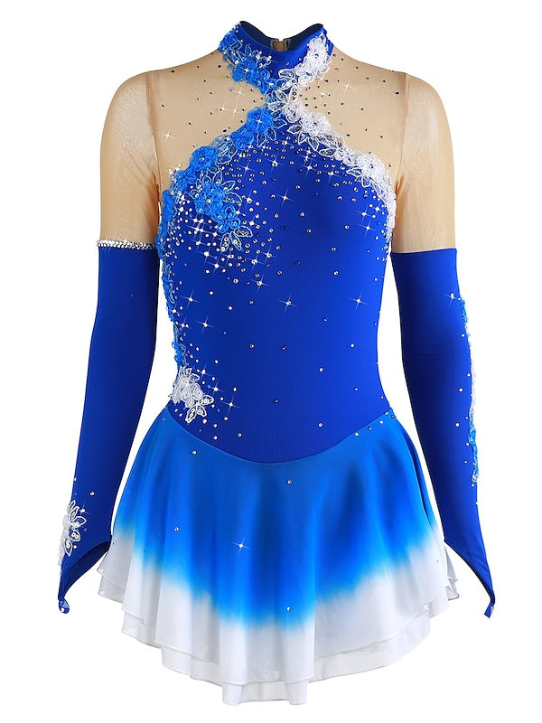 Figure Skating Dress Women's Girls' Ice Mesh Spandex High Elasticity Long Sleeve Ice Skating Dress