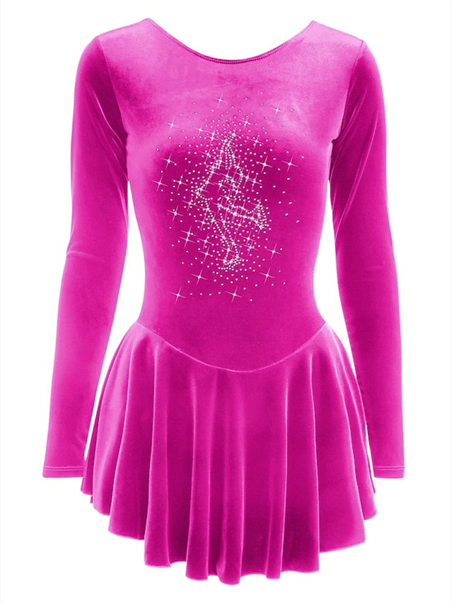 Figure Skating Dress Women's Girls' Dancewear Velvet Long Sleeve Ice Skating Dress