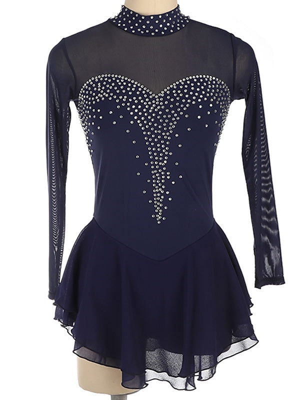 Figure Skating Dress Women's Girls' Ice  Spandex Crystal/Rhinestone Long Sleeve Ice Skating Dress