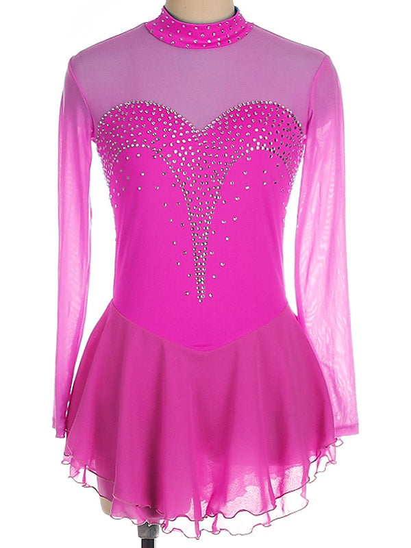 Figure Skating Dress Women's Girls' Ice  Spandex Crystal/Rhinestone Long Sleeve Ice Skating Dress