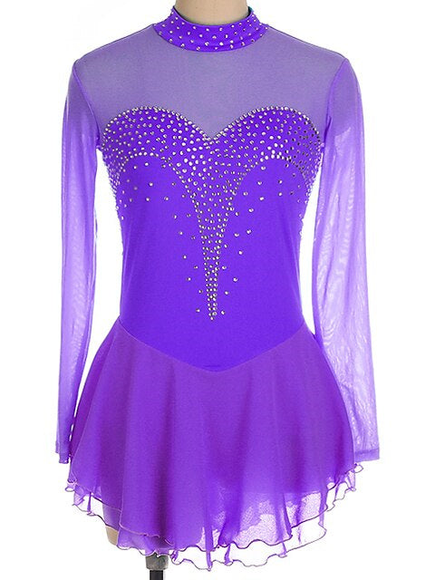 Figure Skating Dress Women's Girls' Ice  Spandex Crystal/Rhinestone Long Sleeve Ice Skating Dress