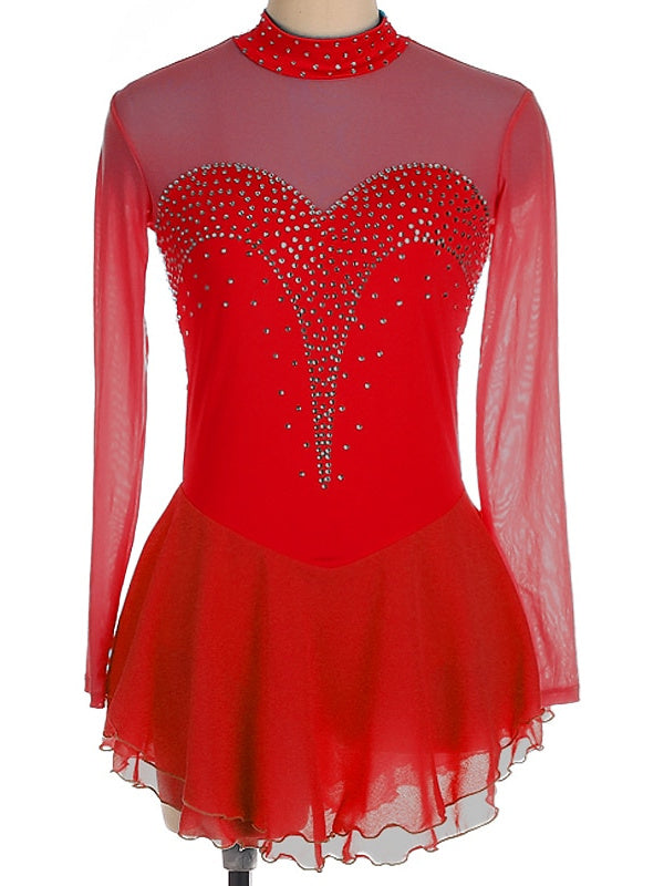 Figure Skating Dress Women's Girls' Ice  Spandex Crystal/Rhinestone Long Sleeve Ice Skating Dress